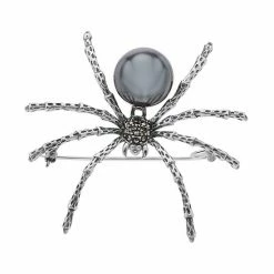 Lavish By TJM Sterling Silver Hematite & Marcasite Spider Brooch