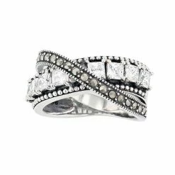 Lavish By TJM Sterling Silver Cubic Zirconia & Marcasite Crisscross Ring