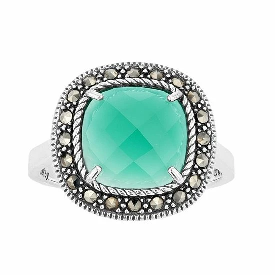 Lavish By TJM Sterling Silver Cushion Green Agate & Marcasite Ring 3 Lavish By TJM Sterling Silver Cushion Green Agate & Marcasite Ring
