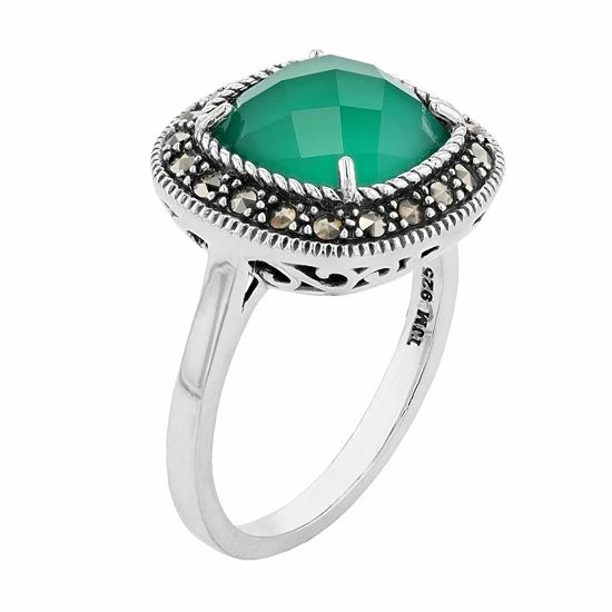 Lavish By TJM Sterling Silver Cushion Green Agate & Marcasite Ring 4 Lavish By TJM Sterling Silver Cushion Green Agate & Marcasite Ring - Image 2