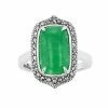 Lavish By TJM Sterling Silver Jade Cabochon & Marcasite Rectangular Ring
