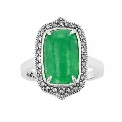 Lavish By TJM Sterling Silver Jade Cabochon & Marcasite Rectangular Ring