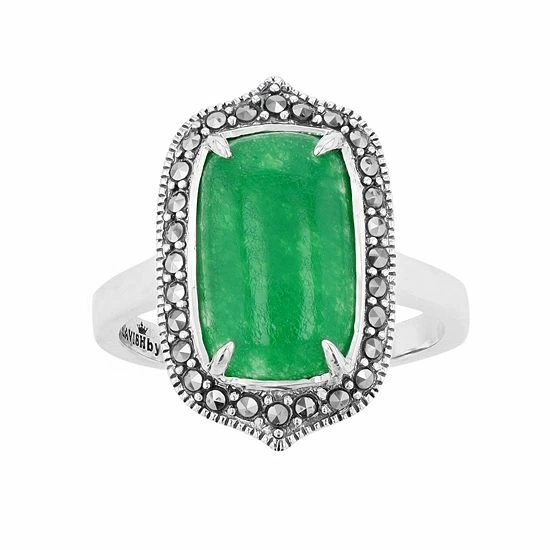 Lavish By TJM Sterling Silver Jade Cabochon & Marcasite Rectangular Ring 3 Lavish By TJM Sterling Silver Jade Cabochon & Marcasite Rectangular Ring