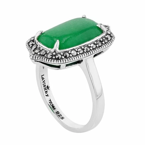 Lavish By TJM Sterling Silver Jade Cabochon & Marcasite Rectangular Ring 4 Lavish By TJM Sterling Silver Jade Cabochon & Marcasite Rectangular Ring - Image 2