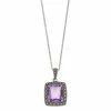 Lavish By TJM Sterling Silver Lab-Created Amethyst & Marcasite Cushion Pendant Necklace