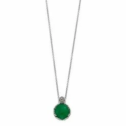Lavish By TJM Sterling Silver Jade & Marcasite Round Pendant Necklace