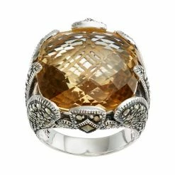 Lavish By TJM Sterling Silver Champagne Quartz & Marcasite Ring