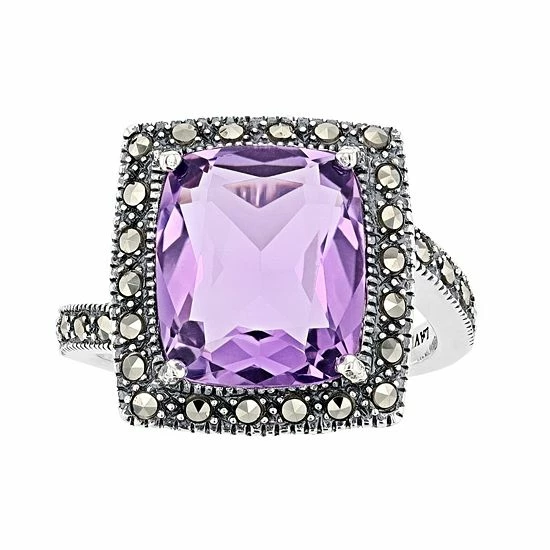 Lavish By TJM Sterling Silver Lab-Created Amethyst & Marcasite Cushion Ring 3 Lavish By TJM Sterling Silver Lab-Created Amethyst & Marcasite Cushion Ring