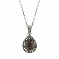 Lavish By TJM Sterling Silver Smoky Quartz & Marcasite Pendant Necklace