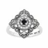 Lavish By TJM Sterling Silver Black Spinel & Marcasite & White Cubic Zirconia Accent Filigree Ring