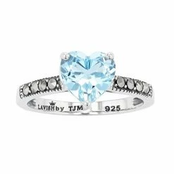 Lavish By TJM Sterling Silver Sky Blue Topaz & Marcasite Heart Ring