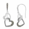 Lavish By TJM Sterling Silver Marcasite & Crystal Double Heart Drop Earrings