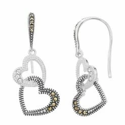 Lavish By TJM Sterling Silver Marcasite & Crystal Double Heart Drop Earrings