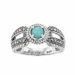 Lavish By TJM Sterling Silver Amazonite & Marcasite Ring