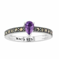 Lavish By TJM Sterling Silver Pear Cut Amethyst & Marcasite Ring