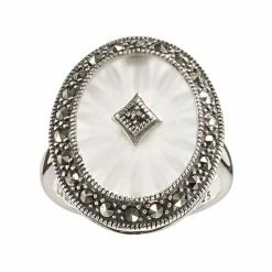 Lavish By TJM Sterling Silver Sunray Crystal & Marcasite Oval Frame Ring