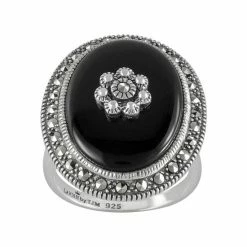 Lavish By TJM Sterling Silver Onyx Flower Ring