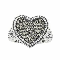 Lavish By TJM Sterling Silver Marcasite Pave Heart Ring