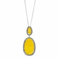 Lavish By TJM Sterling Silver Yellow Quartzite & Marcasite Oval Pendant Necklace
