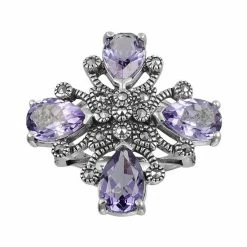 Lavish By TJM Sterling Silver Amethyst Flower Ring