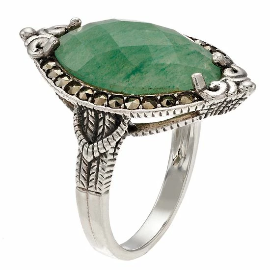 Lavish By TJM Sterling Silver Green Aventurine & Marcasite Marquise Ring 4 Lavish By TJM Sterling Silver Green Aventurine & Marcasite Marquise Ring - Image 2