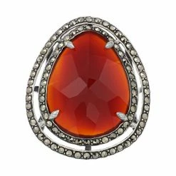Lavish By TJM Sterling Silver Red Agate & Marcasite With White Topaz Ring