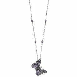 Lavish By TJM Sterling Silver Purple Cubic Zirconia & Marcasite Butterfly Pendant