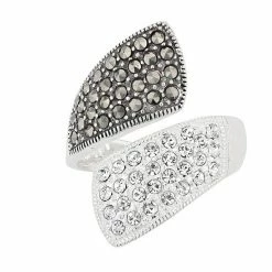 Lavish By TJM Sterling Silver Crystal & Marcasite Bypass Ring