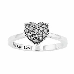 Lavish By TJM Sterling Silver Marcasite Pave Tiny Heart Ring