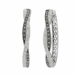Lavish By TJM Sterling Silver White Crystal & Marcasite Hoop Earrings