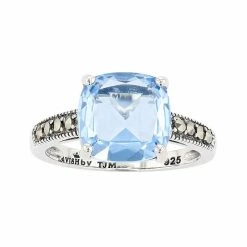 Lavish By TJM Sterling Silver Blue Lab-Created Quartz & Marcasite Statement Ring