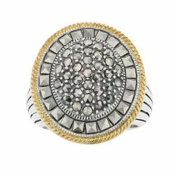 Lavish By TJM Two Tone Sterling Silver Marcasite Oval Ring