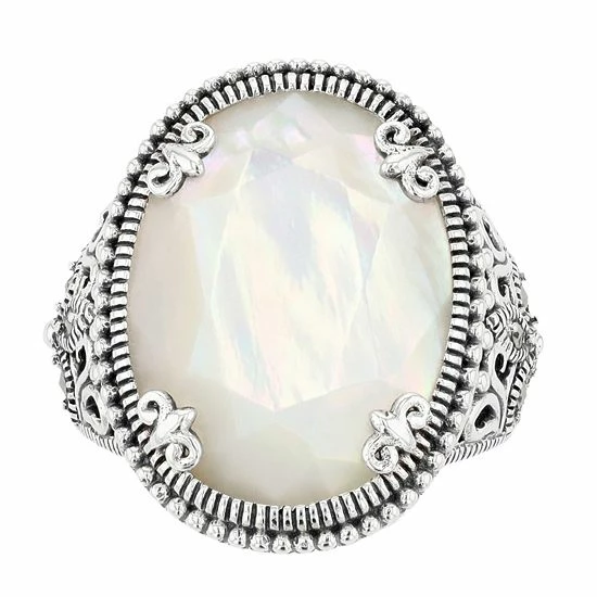 Lavish By TJM Sterling Silver Oval Mother-of-Pearl & Marcasite Cocktail Ring 3 Lavish By TJM Sterling Silver Oval Mother-of-Pearl & Marcasite Cocktail Ring