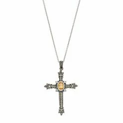 Lavish By TJM Sterling Silver Citrine & Marcasite Cross Pendant
