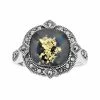 Lavish By TJM Sterling Silver Crystal Gold Leaf Black Onyx Doublet & Marcasite Cushion Ring