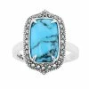 Lavish By TJM Sterling Silver Lab-Created Turquoise Cabochon & Marcasite Rectangular Ring