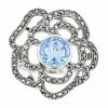 Lavish By TJM Sterling Silver Lab-Created Blue Quartz & Marcasite Rose Ring