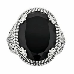 Lavish By TJM Sterling Silver Oval Black Onyx & Marcasite Cocktail Ring