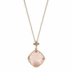 Lavish By TJM 18k Rose Gold Over Silver Rose Quartz & Marcasite Circle Pendant