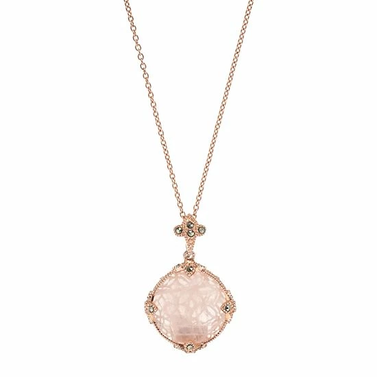 Lavish By TJM 18k Rose Gold Over Silver Rose Quartz & Marcasite Circle Pendant 3 Lavish By TJM 18k Rose Gold Over Silver Rose Quartz & Marcasite Circle Pendant