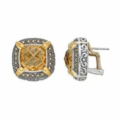 Lavish By TJM Sterling Silver Yellow Quartz & Marcasite Halo Stud Earrings