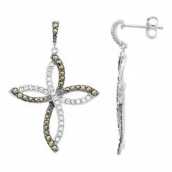 Lavish By TJM Sterling Silver Crystal & Marcasite Cross Drop Earrings