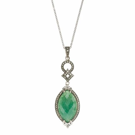 Lavish By TJM Sterling Silver Aventurine & Marcasite Marquise Pendant 3 Lavish By TJM Sterling Silver Aventurine & Marcasite Marquise Pendant