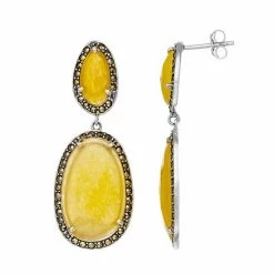 Lavish By TJM Sterling Silver Yellow Quartzite Oval Drop Earrings