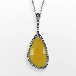 Lavish By TJM Sterling Silver Yellow Jade Teardrop Pendant