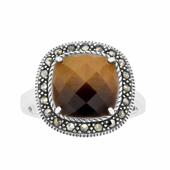 Lavish By TJM Sterling Silver Cushion Tiger's Eye & Marcasite Ring 3 Lavish By TJM Sterling Silver Cushion Tiger's Eye & Marcasite Ring