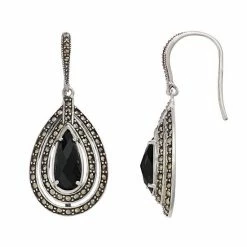 Lavish By TJM Sterling Silver Black Onyx & Marcasite Earrings