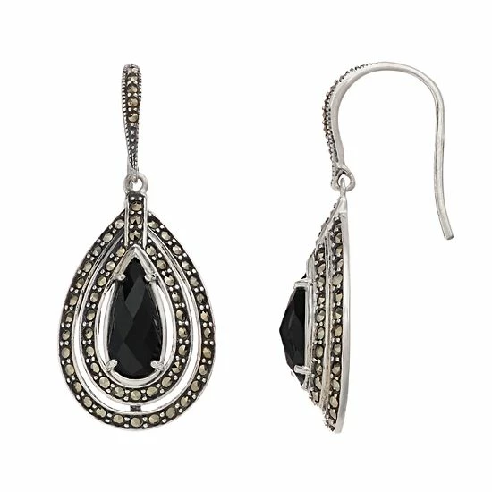 Lavish By TJM Sterling Silver Black Onyx & Marcasite Earrings 3 Lavish By TJM Sterling Silver Black Onyx & Marcasite Earrings