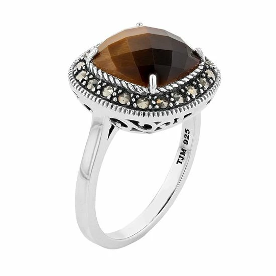 Lavish By TJM Sterling Silver Cushion Tiger's Eye & Marcasite Ring 4 Lavish By TJM Sterling Silver Cushion Tiger's Eye & Marcasite Ring - Image 2