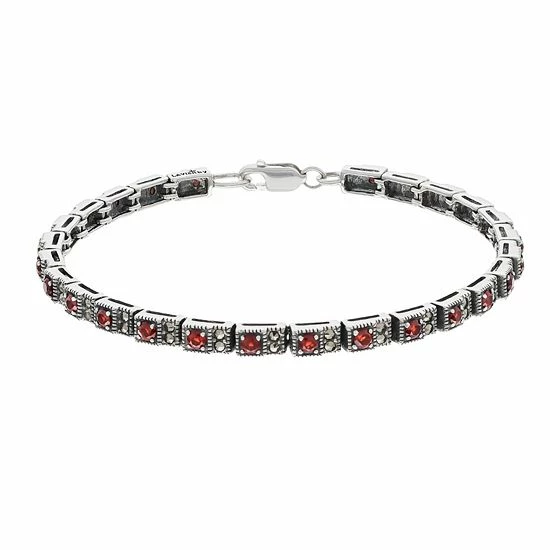 Lavish By TJM Sterling Silver Garnet & Marcasite Bracelet 3 Lavish By TJM Sterling Silver Garnet & Marcasite Bracelet